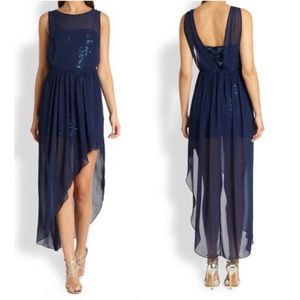 Navy Chiffon Sequin Cocktail Dress